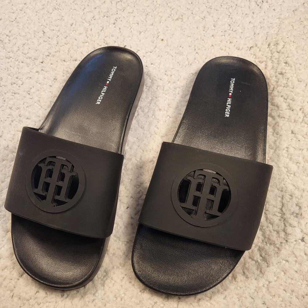 NEW TOMMY HILFIGER slide Slip-on sandals black women's size 7